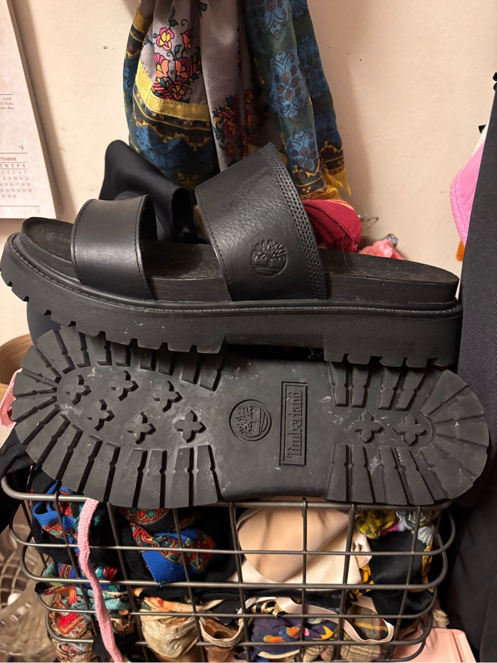 Timberland Black Dual-Strap Platform Slide Sandals